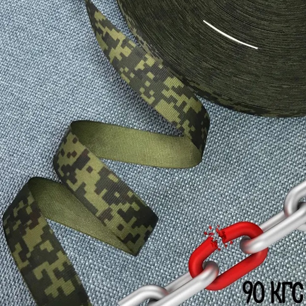 Стропа (лента окантовочная) КМФ п/э Ш-22 мм, 6,4 гр/м пиксель зеленый 