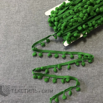 Тесьма-бахрома с помпонами  Ш-21 мм Д-10 мм цв.зелёный 